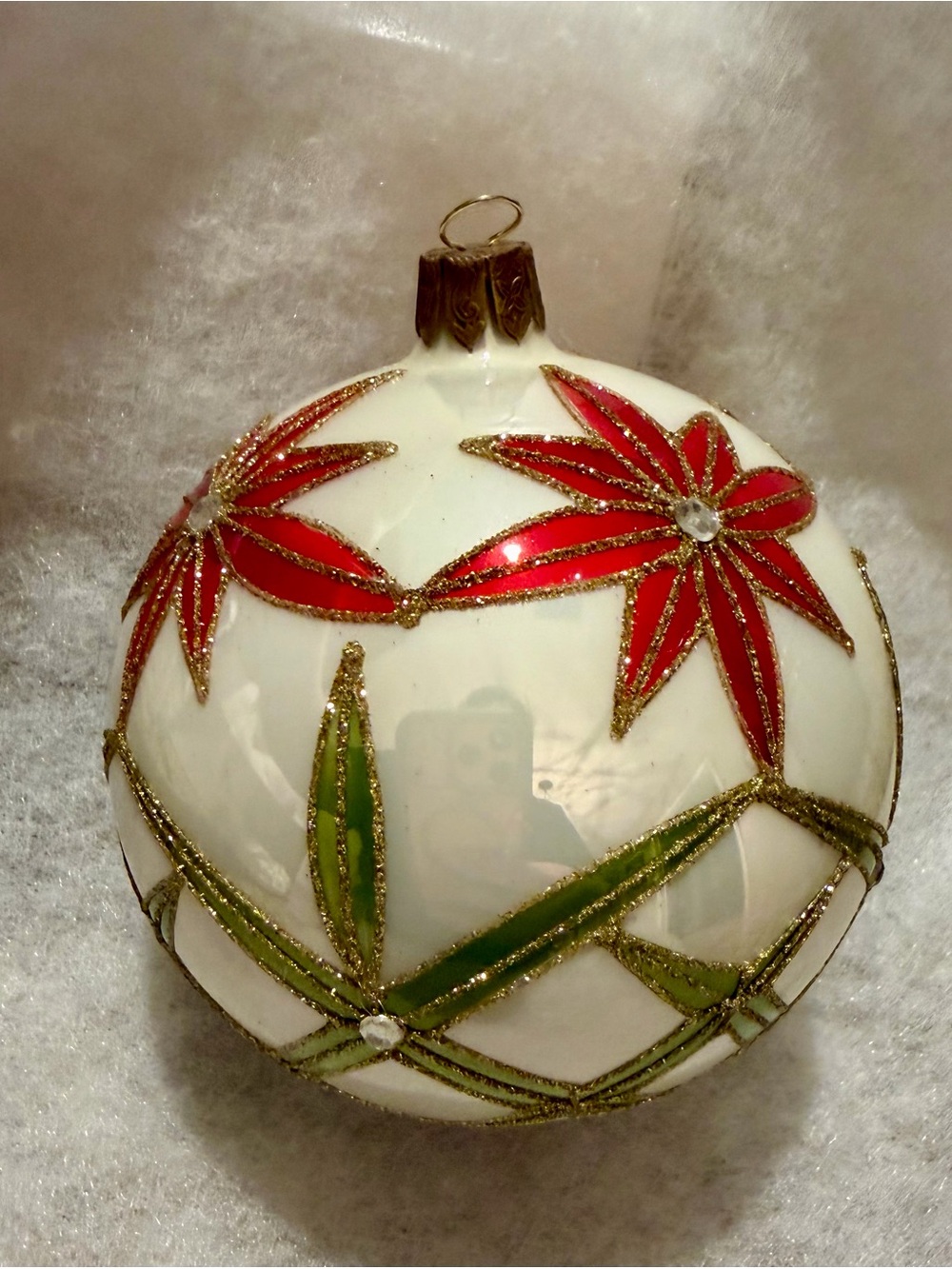 Waterford Heirlooms Christmas Glass Ornament Poinsettia 4”